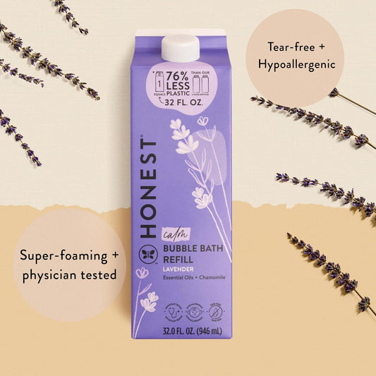 The Honest Company Foaming Bubble Bath Refill Carton, Gentle for Baby, Naturally Derived, Tear-Free, Hypoallergenic, Lavender Calm, 32 Fl Oz