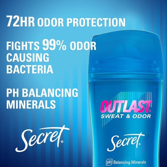 Outlast Antiperspirant Deodorant for Women, Sweat & Odor Protection, PH Balancing Minerals, Invisible Solid, Completely Clean Scent, Travel Size, 0.5 Oz